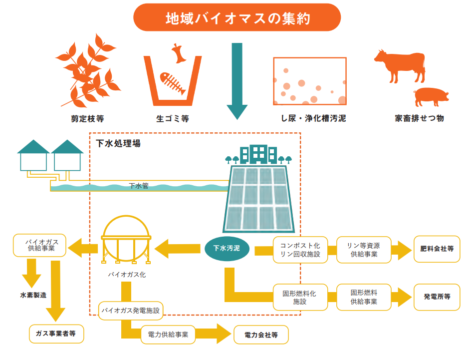 下水処理場における地域バイオマスの集約のイメージ